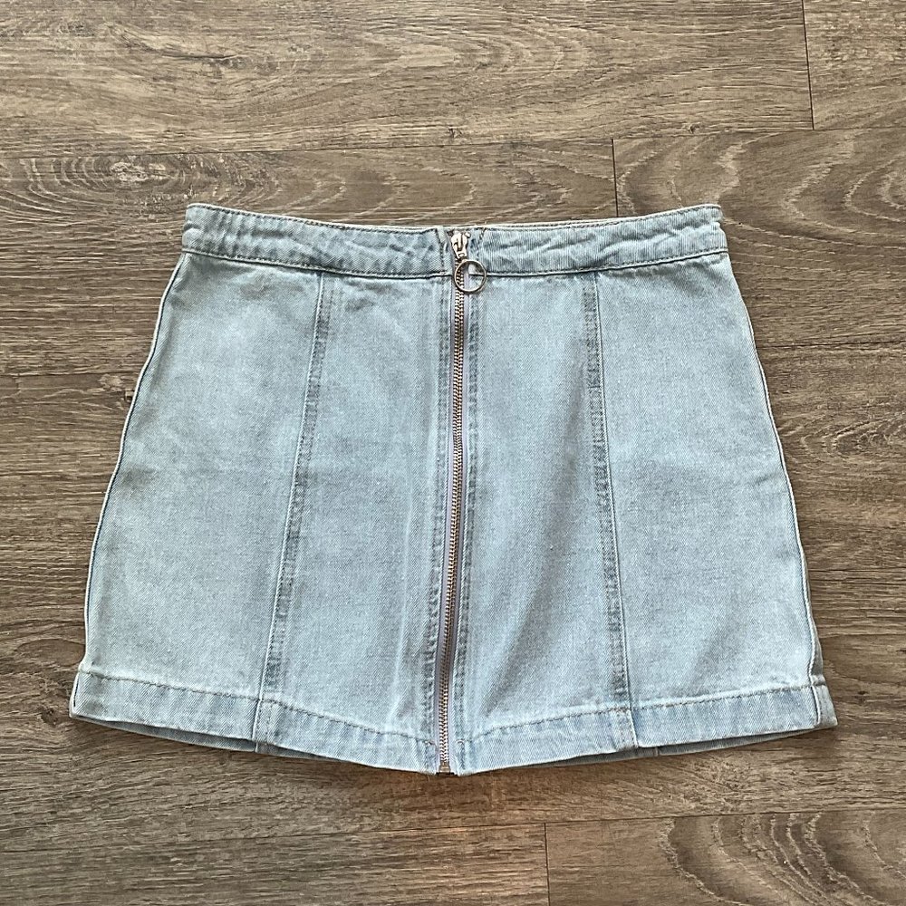Forever‎ 21 Cotton Denim Jean Blue Zipper Detail Mini Skirt Size Medium